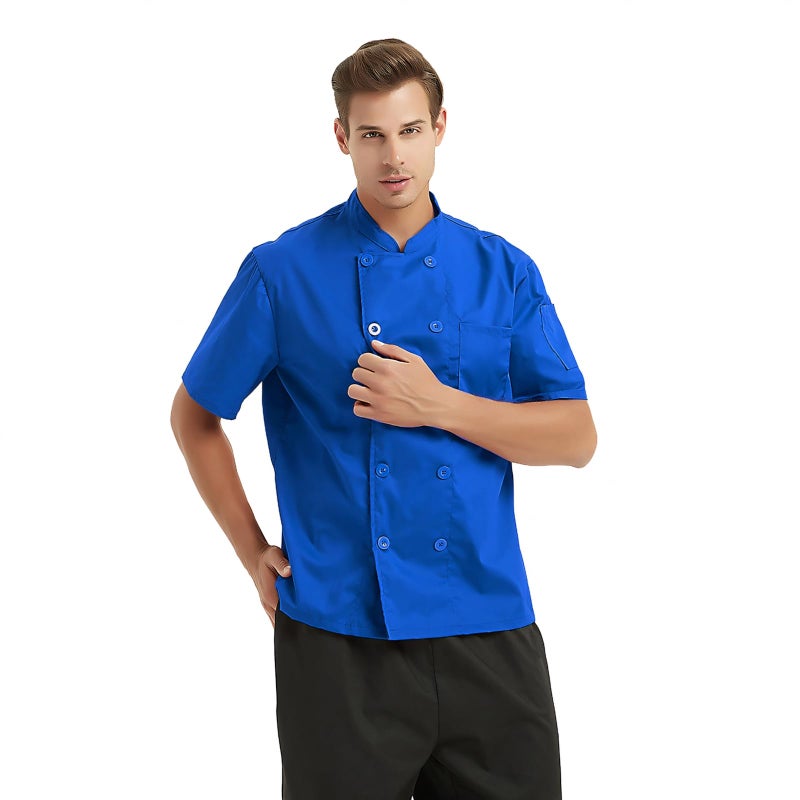 TopTie Unisex Short Sleeve Chef Coat Jacket, Royal Blue - Image 4